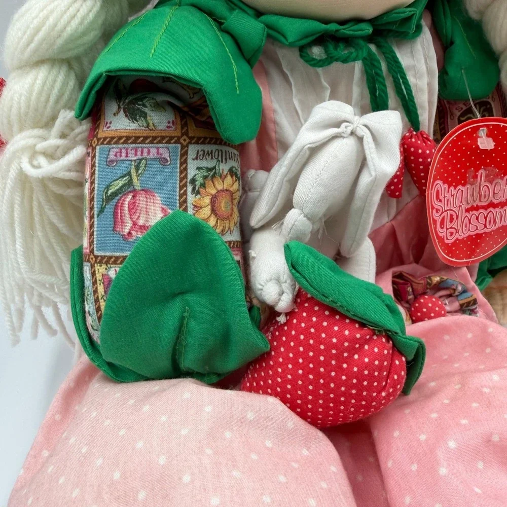 Vintage 1997 Strawberry Blossoms Rag Doll Joelson Industries Pink Floral Bunny